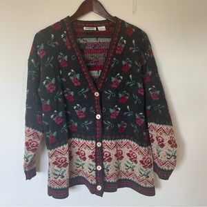 Vintage Floral Cardigan Sweater Womens L Button Front Multicolor Granny Cottage
